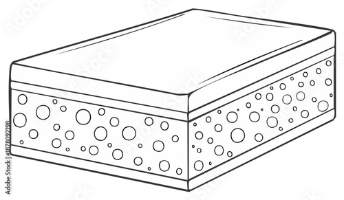 Simple line art illustration of a kitchen cleaning sponge with a scouring pad
