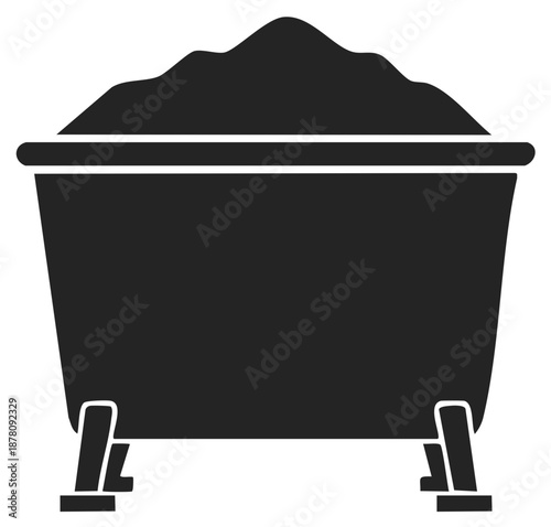 Industrial mine cart wagon filled with coal ore or raw materials silhouette icon