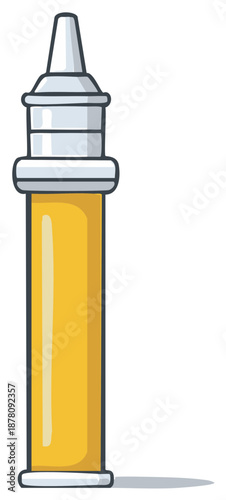 Cartoon Style Illustration of a Yellow Liquid Medicine or Elixir Bottle with Dropper Top