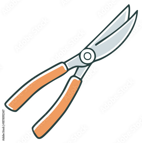 Cartoon Illustration of Gardening Shears with Orange Handles for Cutting and Trimming
