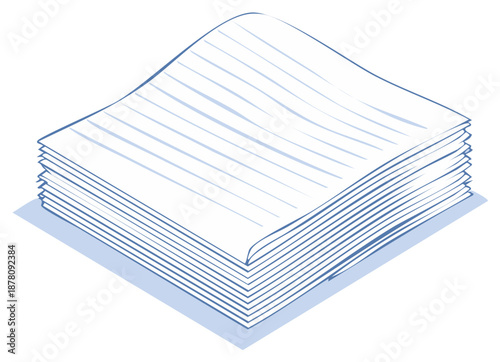 Hand drawn illustration of a neat stack of documents or paper sheets for office work