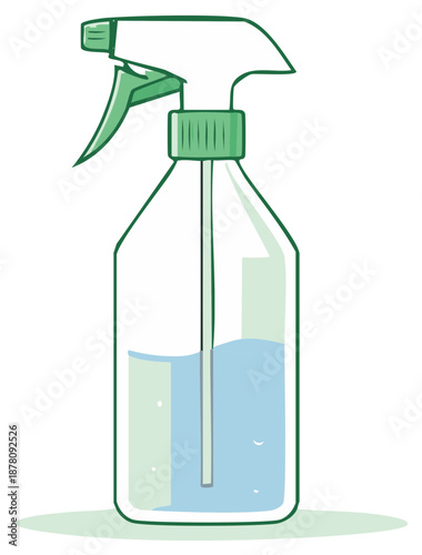 Green and clear spray bottle, cleaning and disinfection concept