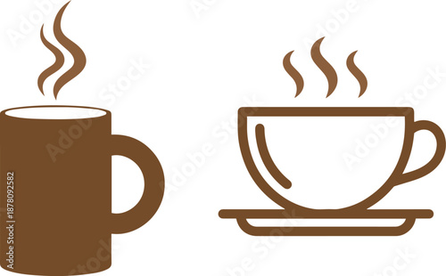 Brown coffee cup and saucer with steam