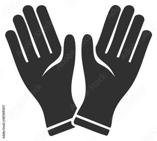 Black protective safety work gloves pair with open palms vector icon
