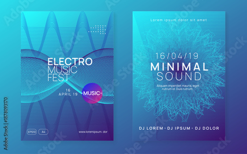 Techno Flyer. Green Discotheque Banner. Fest Event. Dj Electro Graphic. Psychedelic Audio Invitation. Concert Invite. Blue Party Design. Violet Techno Flyer