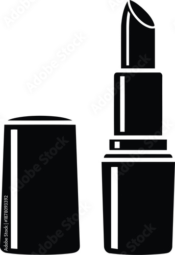 Open lipstick tube icon reflected in a mirror image with black silhouette style for makeup and cosmetic themes