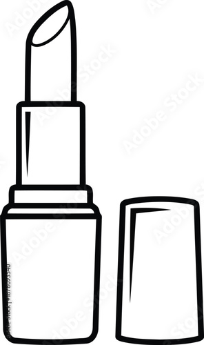 Minimalist line icon representing open lipstick with detached cap an essential item for fashion and personal grooming kits