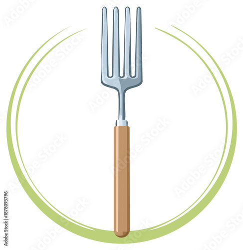 Modern metal eating fork with brown wooden handle kitchenware and restaurant cutlery design