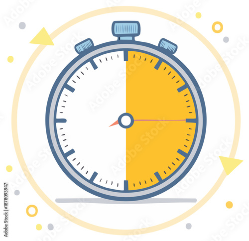 Illustration of a stopwatch with half the dial colored yellow, signifying a half-time or elapsed duration.