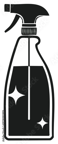 Spray bottle graphic illustration in black and white with spray elements