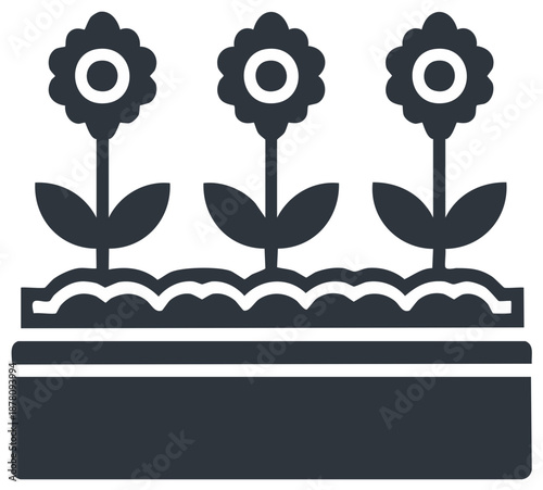 Flower Garden with Flowers Sprouts in Planter Box Icon Symbol Sign Pictogram Illustration