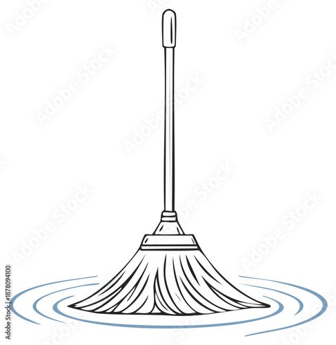 Illustration of a cartoon style mop cleaning a wet surface