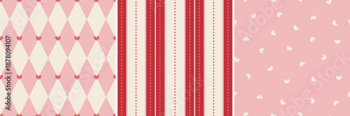 Set of romantic Valentine's day seamless patterns, repeating digital backgrounds. Stripes,
hearts, flowers wedding digital papers for printing

