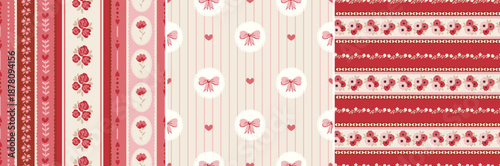Set of romantic Valentine's day seamless patterns, repeating digital backgrounds. Stripes,
hearts, flowers wedding digital papers for printing
