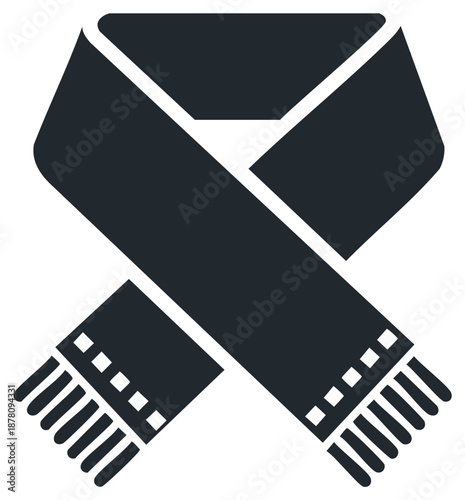 Knitted winter scarf solid black icon. Cold weather apparel and accessory symbol.