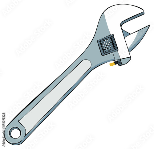 Illustration of Adjustable Wrench Tool Silver Colored Metal Tool for Handyman Repairs