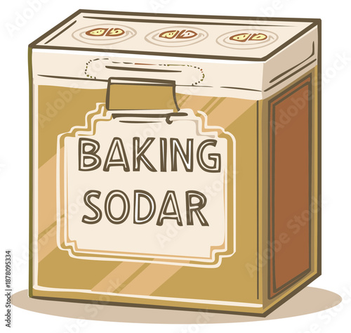 Illustration of a box of baking soda with a retro, hand-drawn aesthetic