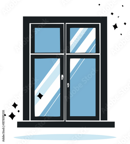 Clean glass window illustration with sparkles, home design concept, housework, cleaning service