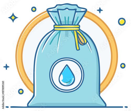 Vector icon of a tied sack with a water drop logo for resource or supply concepts