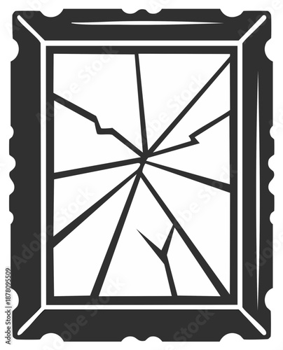 Broken cracked glass pane in decorative frame graphic element