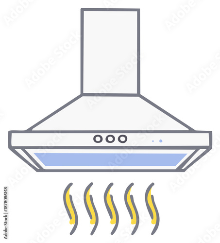 Stylized Illustration of an Appliance Hood and Rising Steam, Kitchen Ventilator Cartoon Graphic