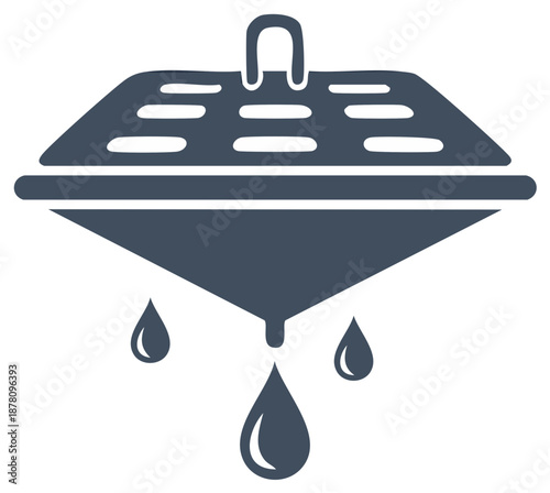 Funnel with Liquids Filtering, Abstract Symbol, Dripping Droplets