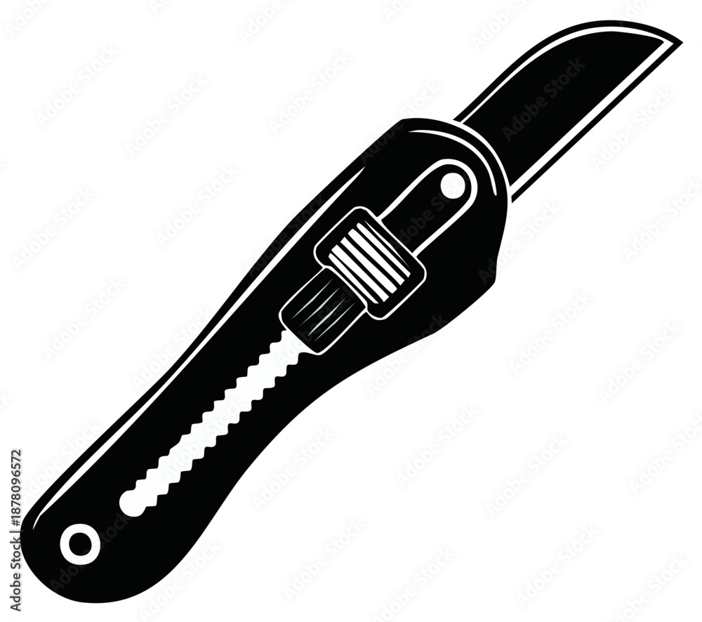 Obraz premium Black and White Utility Knife Silhouette Illustration