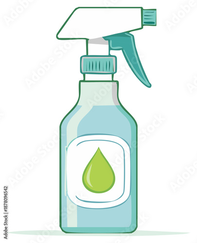 Spray Bottle with Cleaning Liquid, Icon Style, for Home, Gardening, and Hygiene, Green Liquid Drop