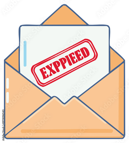 Open envelope containing a document with a red stamp indicating expired or invalid status