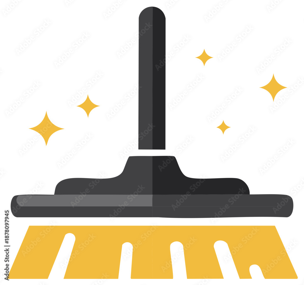 Fototapeta premium Stylized Broom Illustration with Sparkle Elements for Cleaning and Housekeeping