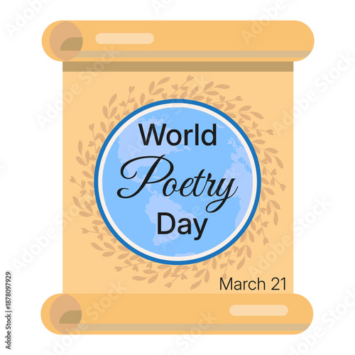 World Poetry Day Parchment Scroll with World Map