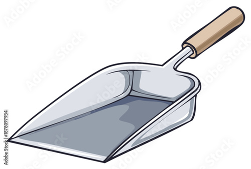 Illustrated Dustpan Tool with Wooden Handle