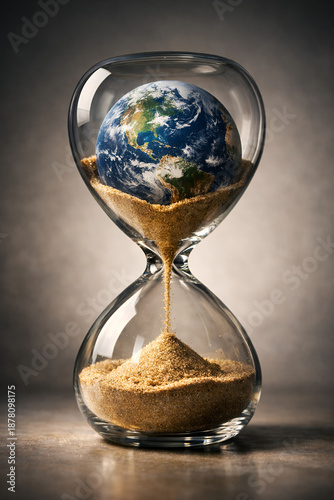 Planet Earth Inside Hourglass Representing Time Running Out for the World