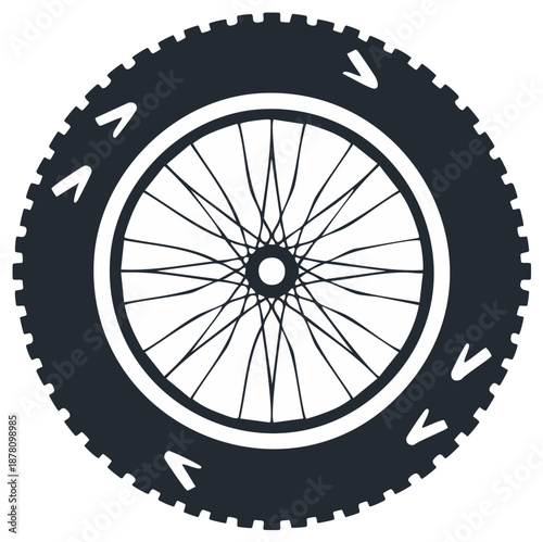 Stylized Bicycle Tire Graphic Illustration Wheel Spokes with Geometric Tread Pattern