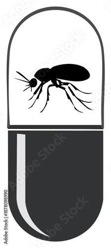 Insecticide Capsule Illustration with Bug Silhouette Inside