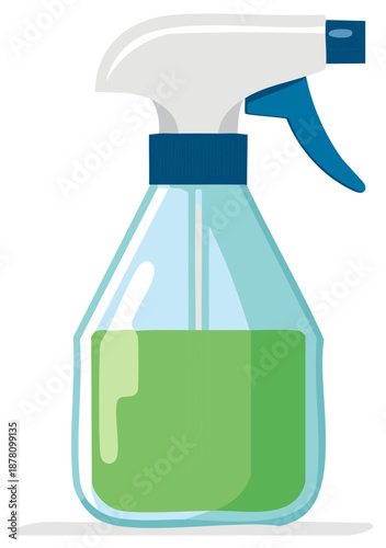 Cleaning Spray Bottle with Green Liquid - Isolated Vector Illustration.