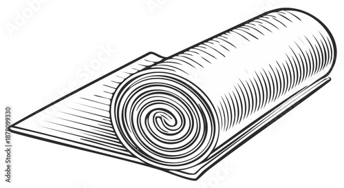 Rolled up carpet or rug with lines pattern isolated on white background