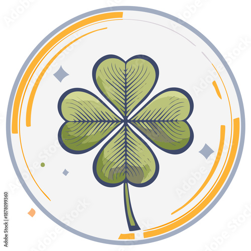 Stylized Four Leaf Clover Emblem for Good Luck and Irish Celebration
