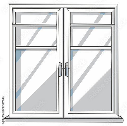 Hand drawn vector illustration of a classic double casement window with a sill