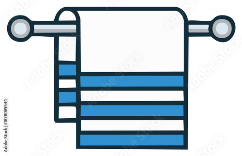Clean Striped Bath Towel Hanging on a Metal Bar Simple Bathroom Hygiene Icon