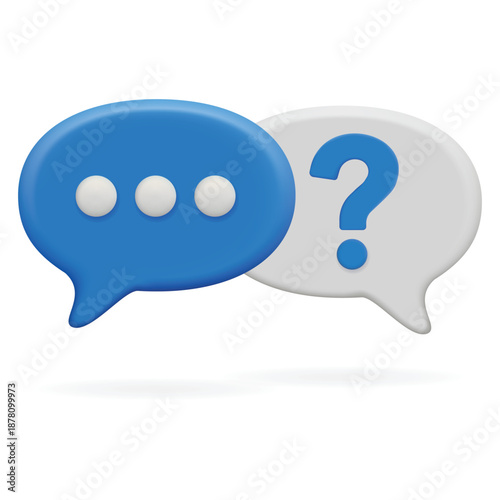 3D Speech Bubbles with Question Mark and Ellipsis Symbols - Concept for Communication, Customer Support, FAQ, Online Messaging, and Inquiry Icons Isolated on White Background