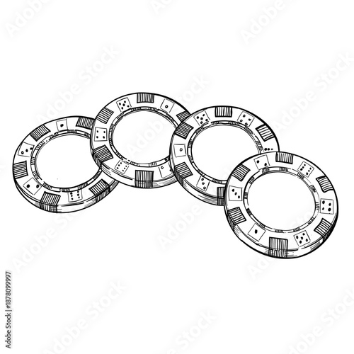 Casino poker chip vector line art hand drawn illustration