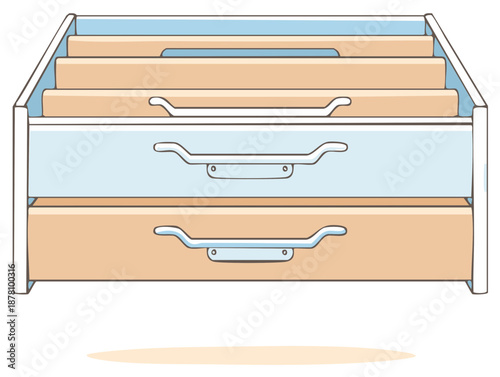 Illustration of a Filing Cabinet with Folders and Drawers for Organization and Storage