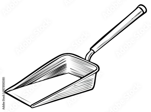 Line Art Illustration of a Metal Dustpan with Handle for Cleaning and Household Tasks