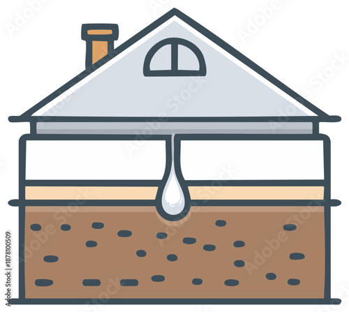 Cross-section illustration of a house showing water dripping into soil layers