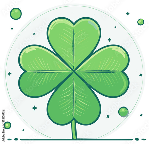 Green four leaf clover good luck charm plant illustration with decorative elements