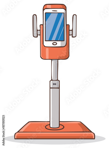 Orange selfie stick with phone holder and stable base for capturing memories
