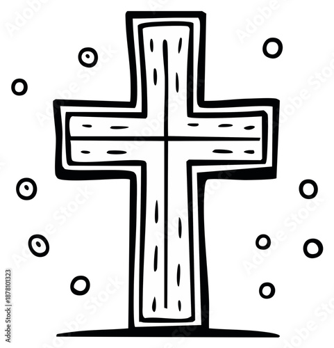 Simple Hand Drawn Christian Cross with Circles