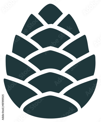 Minimalist Pinecone Illustration in Dark Teal, Abstract Botanical Motif
