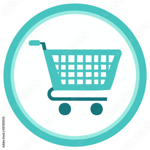 Teal Shopping Cart Icon Inside A Circle Representing Online Shopping Or Retail